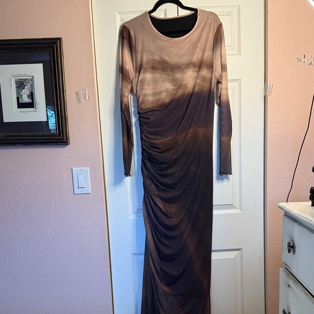 Elegant Brown Ombre Long Sleeve Dress size 2XL